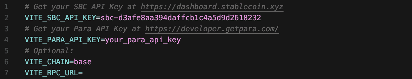 AppKit .env file with VITE_PARA_API_KEY configured