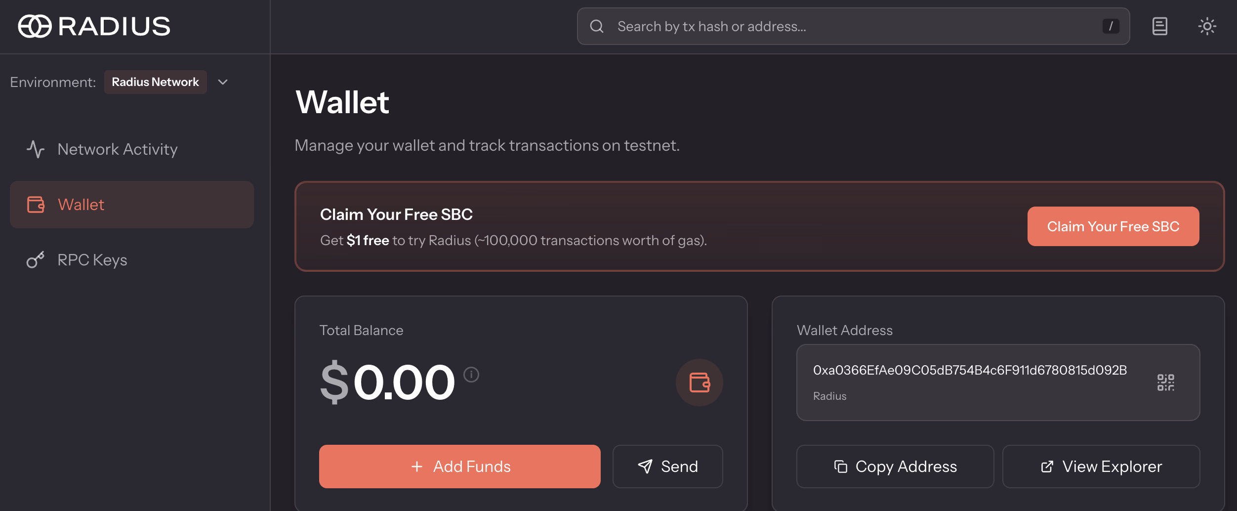 Radius Dashboard — get started with SBC on Radius