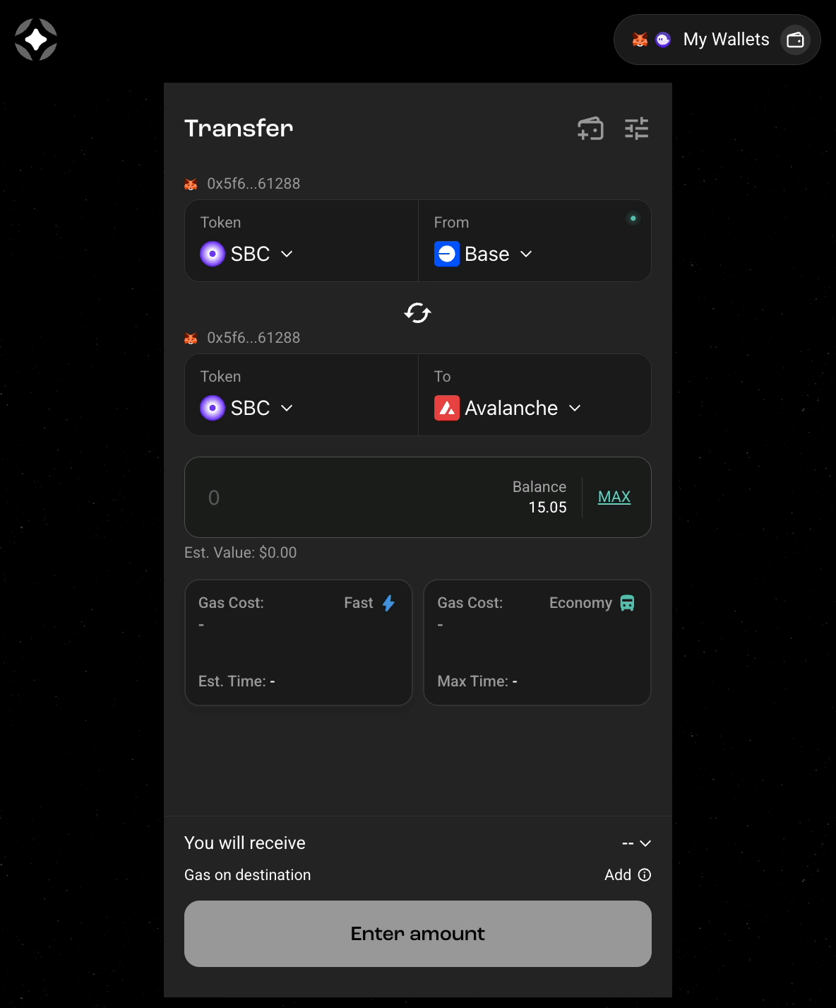 SBC cross-chain transfer via LayerZero and Stargate